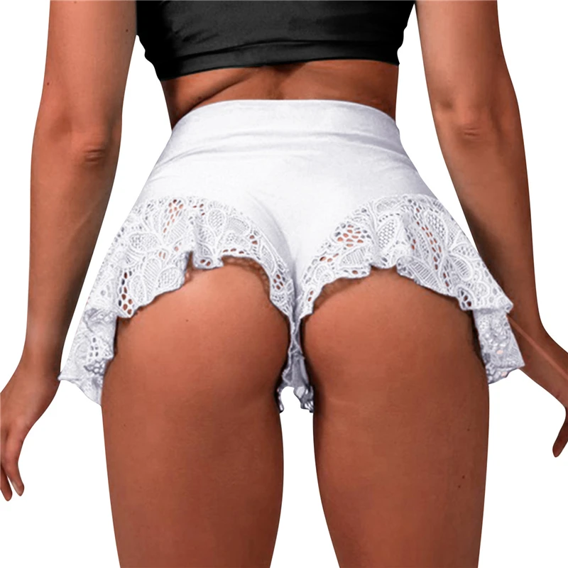 matching tracksuit set Sexy High Waist Shorts New Women'S Lace Solid Color Ruffle Dance Shorts Shorts Mini Tight Bottom Summer Mature Clothes cute pj sets Women's Sets