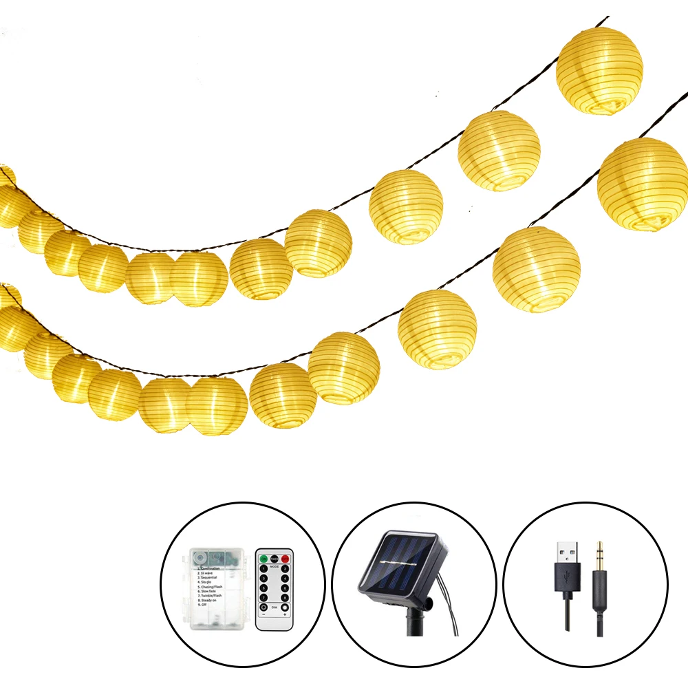 Lantern Solar Garland String Lights USB Battery Bin Fairy Lights 20/50LED Lighting String Garden for OutdoorIndoor Lighting