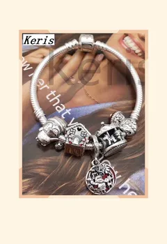 

High Quality Reproduction 1:1 100%925 Pure Silver New 2019 Powder Beads Penguin Snowman Pattern String Bracelet Free Package