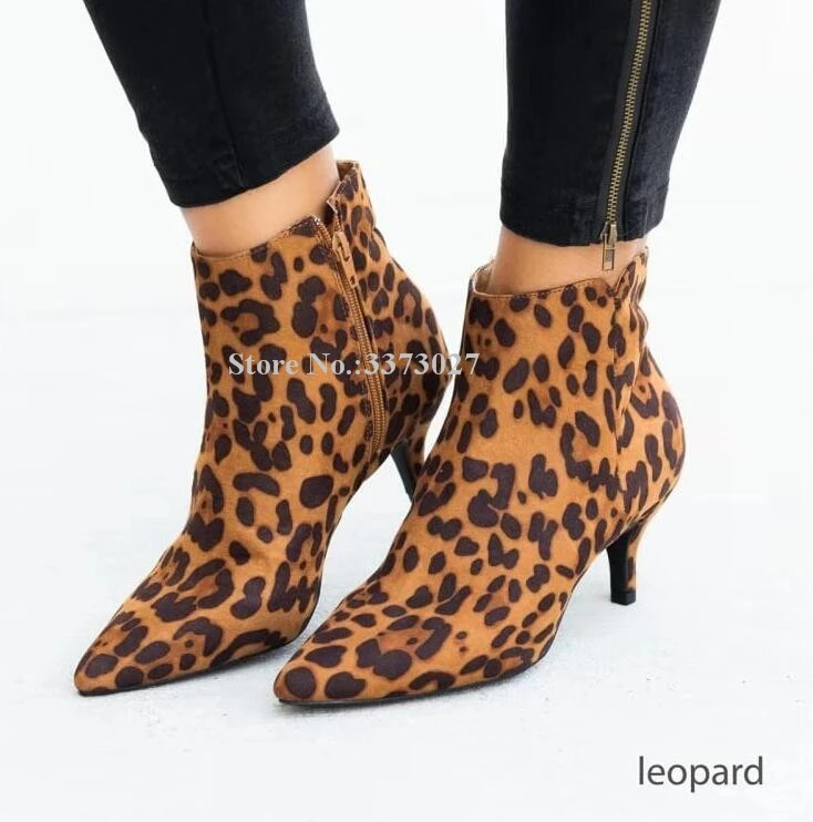 Botines de tacón bajo de leopardo para mujer, botas cortas de piel de serpiente con de aguja, botines populares de ante, envío directo|Botas hasta el tobillo| - AliExpress