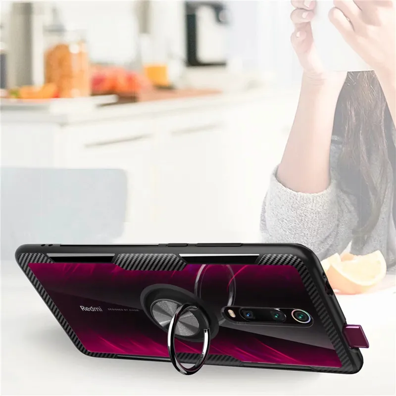 For Xiaomi Mi9T Mi 9T Pro Case Luxury Magnetic Ring Transparent Clear Glass Back Cover for Redmi K20 Pro Car holder Stand Cases