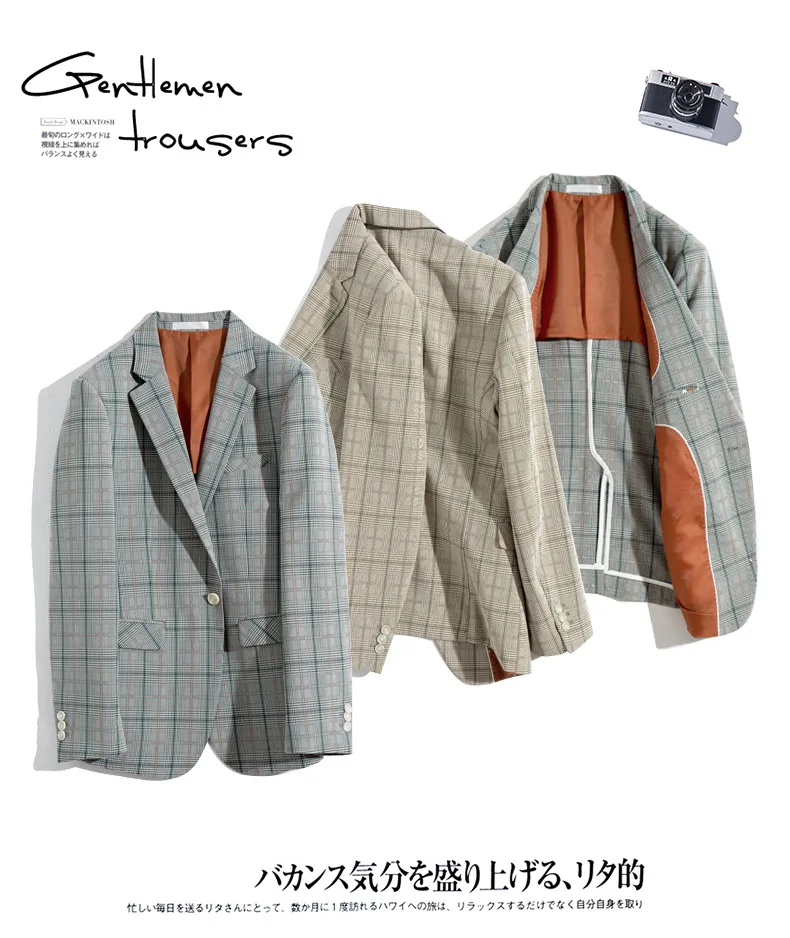 Zogaa New Fashion Summer Autumn Men's Business Suits Slim Light Plaid Suits British Style Thin Section Tide Youth Suits