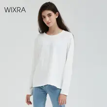 Wixra Женская хлопковая свободная футболка с круглым вырезом и длинным рукавом, Топы И Футболки, модная универсальная Повседневная футболка