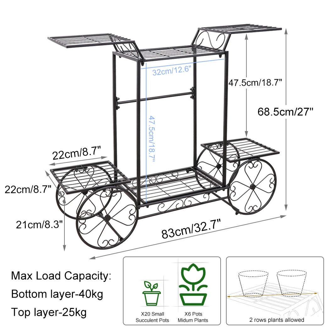 Large Metal Plant Stand Indoor 6 Tier Garden Cart Plant Holder Wrought Iron Plants Display Shelf Rack Outdoor Decorating Garden images - 6