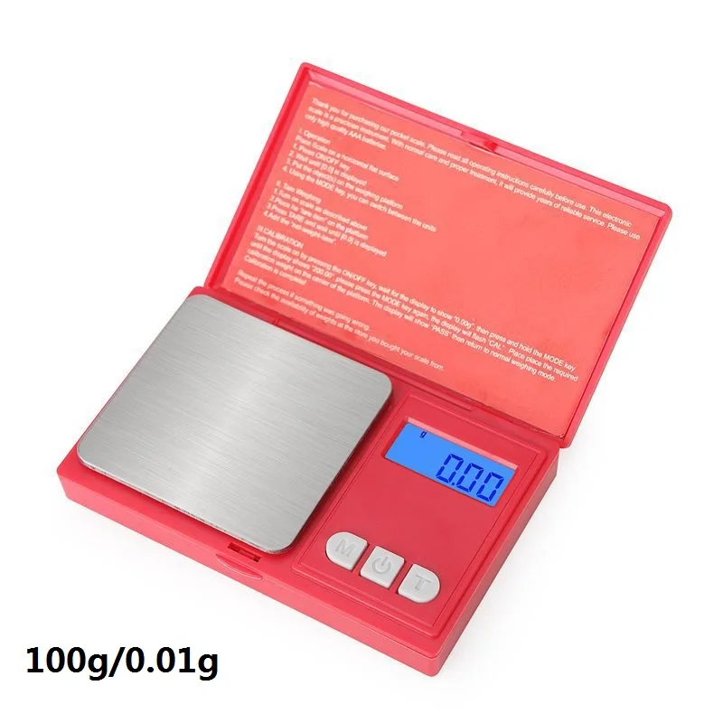 100g-0.01g red Весы для кухни ювелирные изделия Мини ЖК-цифровые весы высокой точности грамм карманные электронные весы 100/200/300/500 г 1000/0,01 г 1 шт - Цвет: 100g-0.01g red