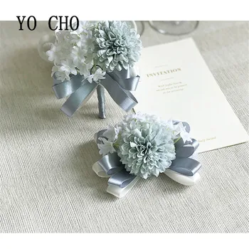 

YO CHO Boutonniere Corsage Silk Wedding Bracelet Bridesmaid Groom Boutonniere Buttonhole Wedding Planner Marriage Corsage Flower