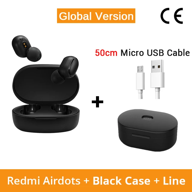 Xiao mi Red mi AirDots, беспроводные наушники Bluetooth 5,0, наушники-вкладыши, стерео, басовые наушники с mi c mi Ture, беспроводные наушники - Цвет: BlackCase 50cmline