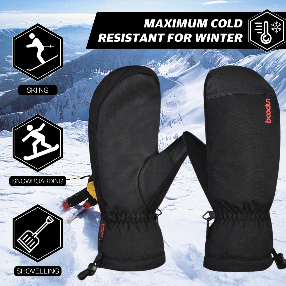 Warm-Gloves Touchscreen Snow-Mittens Ski Skiing Water-Resistant Winter Women with Drawstring