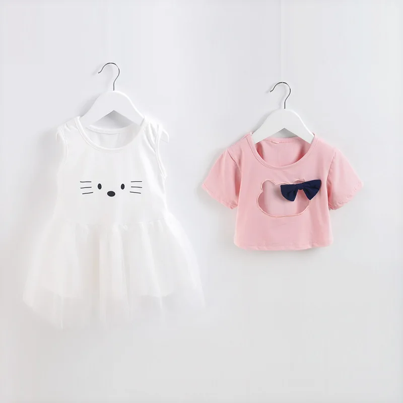 Платье для маленьких девочек из 2 предметов с рисунком кота для новорожденных Принцесса платья одежда для малышей