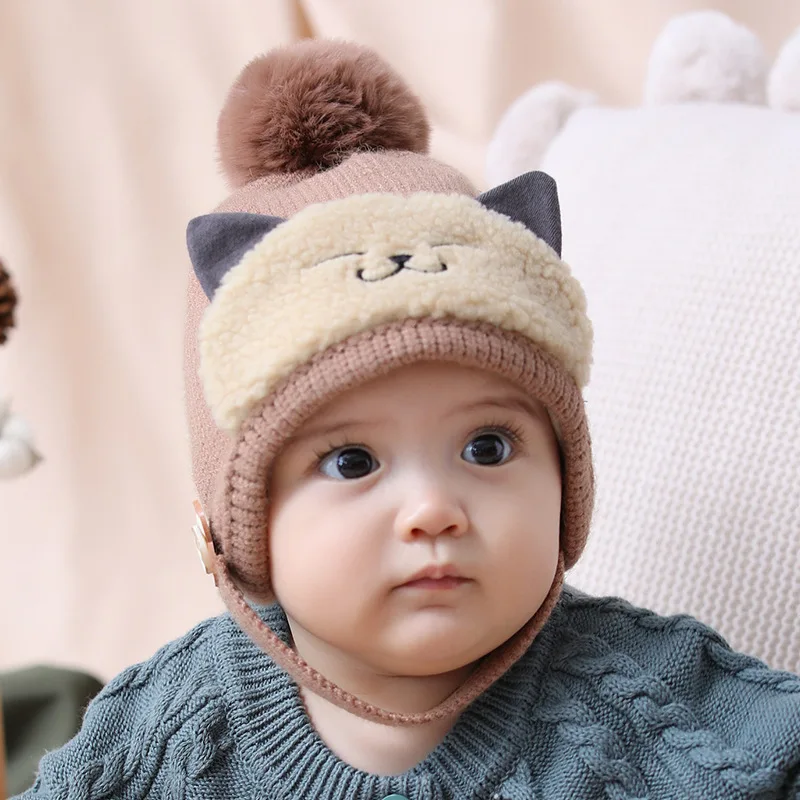 Kacakid для детей милый кот шерсть Шапки детская бальная knitten шапка Детская кепка новороденный малыш хлопок шляпа - Цвет: Хаки