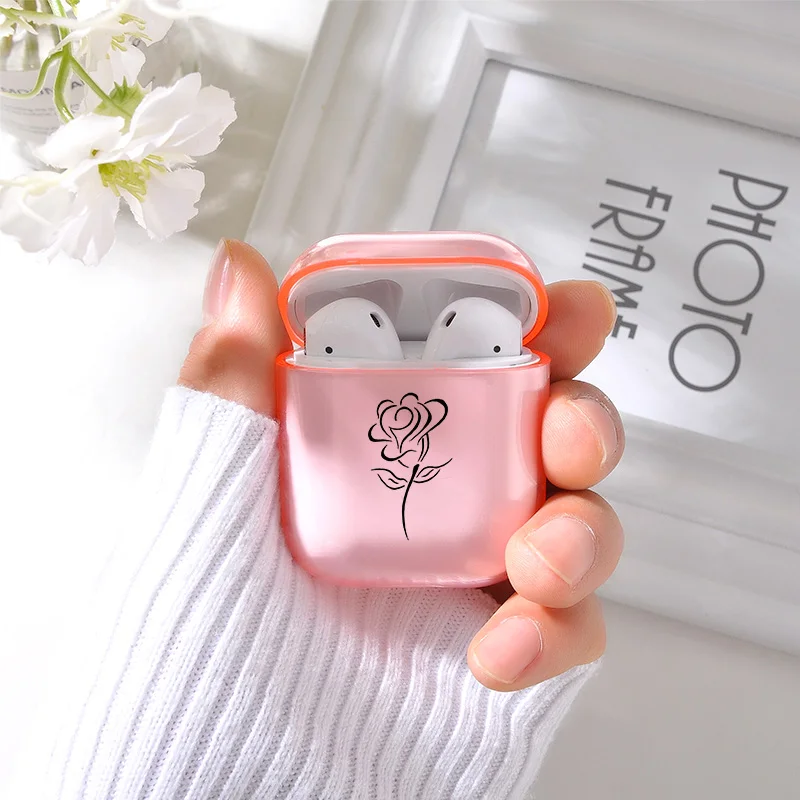 Милый мягкий розовый силиконовый чехол для простой линии Цветы Airpods беспроводной