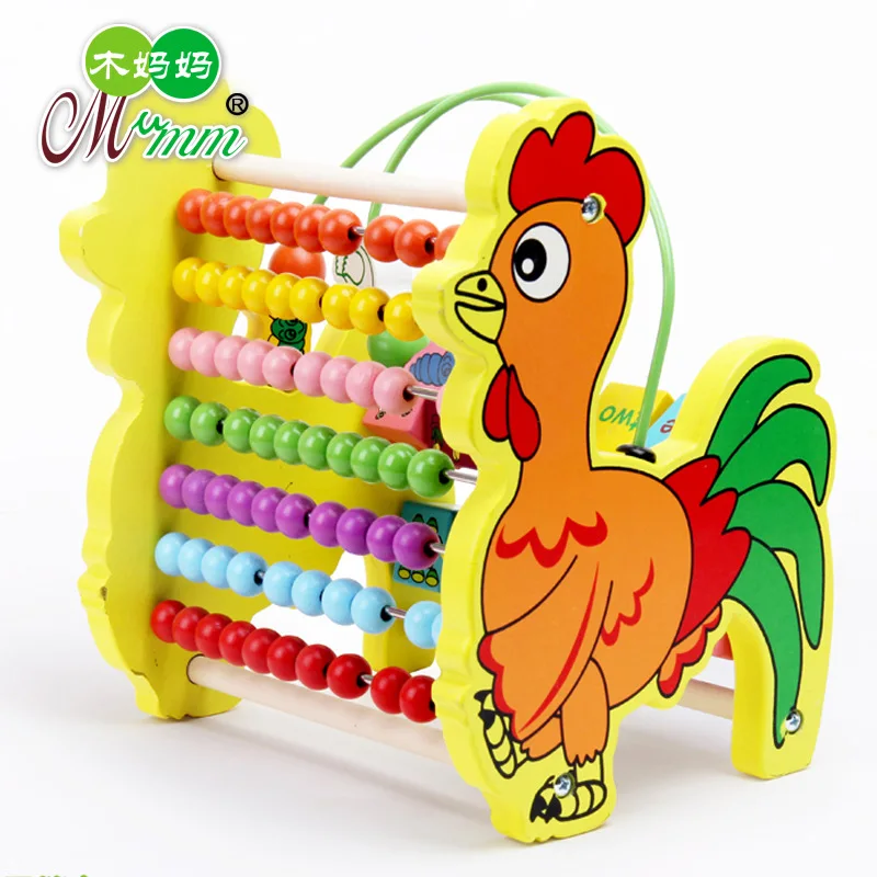 

Wood Mom Wooden Toys Multi-functional Cockerel Bead-stringing Toy Calculation Frame Children'S Educational Bead Toy
