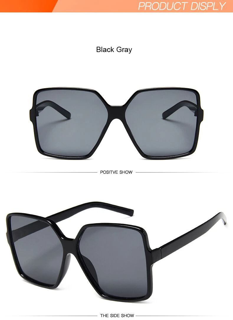 Black Square Oversized Sunglasses Women Big Frame Colorful Sun Glasses Female Mirror Oculos Unisex Gradient Hip Hop Shades