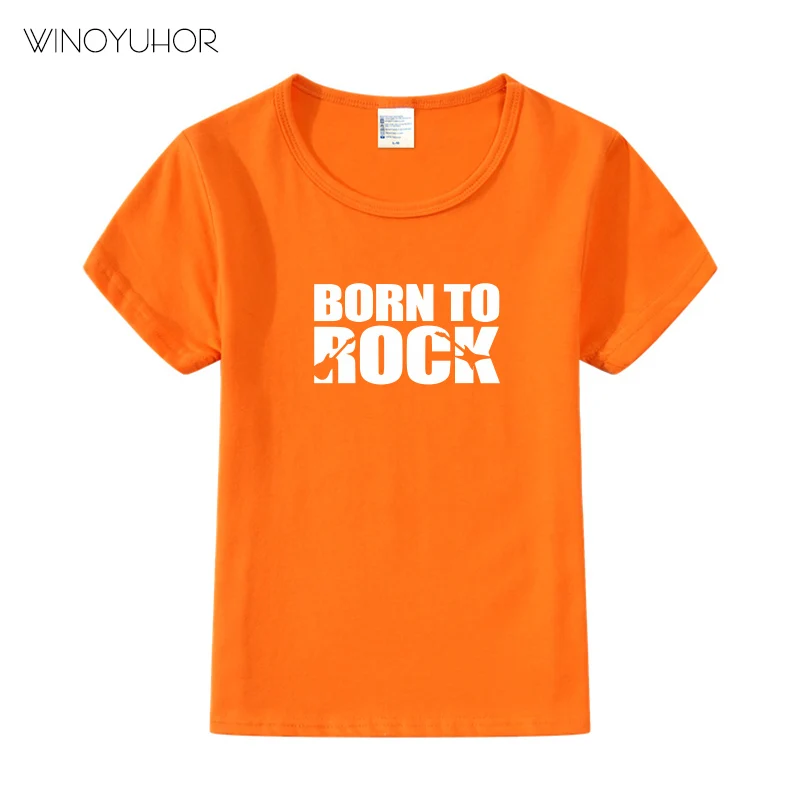 Детская футболка «Born To Rock» Детская одежда унисекс для мальчиков и девочек модные стильные топы, Детская летняя футболка с кружевными рукавами, футболка - Цвет: Orange