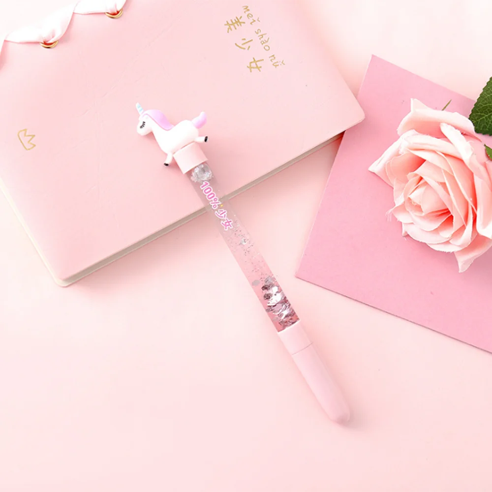 Pink Милая 0,5 мм шариковая ручка с изображением лошади дрейф песок Блестящий Кристалл Блестящий красочный креативный подарок для детей Новинка Канцелярские Принадлежности для офиса и школы - Цвет: Pink