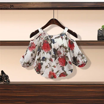

BelineRosa 2020 Summer Style Floral Printing Off Shoulder Rose Printing Short Sleeve Blouse Shirts YSDM0004