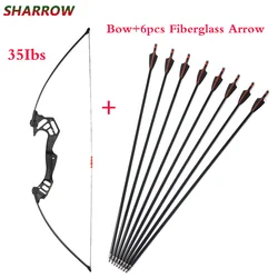 35lbs Archery Straight Pull Bow 53 Inches Recurve Bow With 6pcs Fiberglass Arrow For Hunting Shooting Accessories