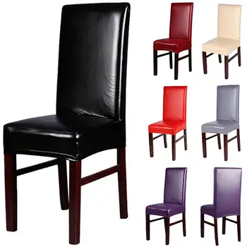 

11 Colors Faux Leather Chair Cover Slipcover Waterproof Oilproof Stretch Chair Cover Universal Wedding Decor Dining Chair Cover