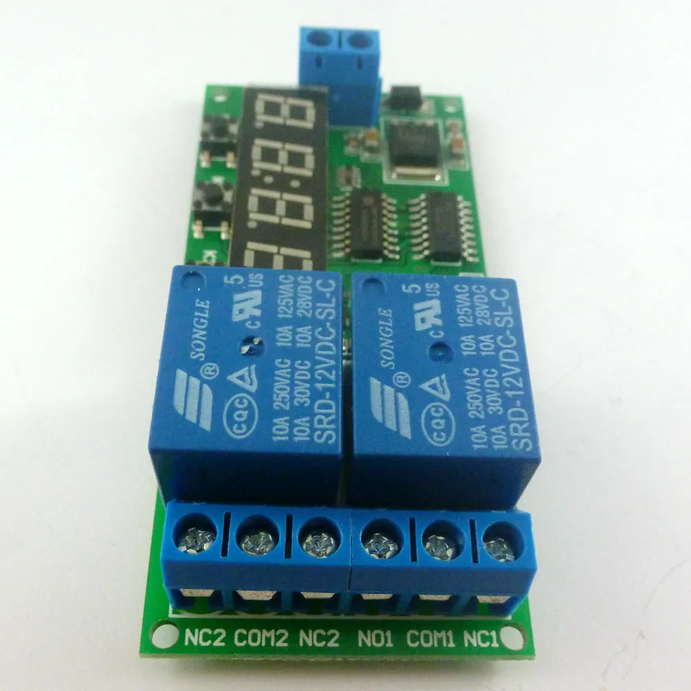 

KC22B02_12V*2 2pcs DC 12V 2CH Delay Relay Cycle Timer Switch Module 1-9999s for Motor LED Smart Home