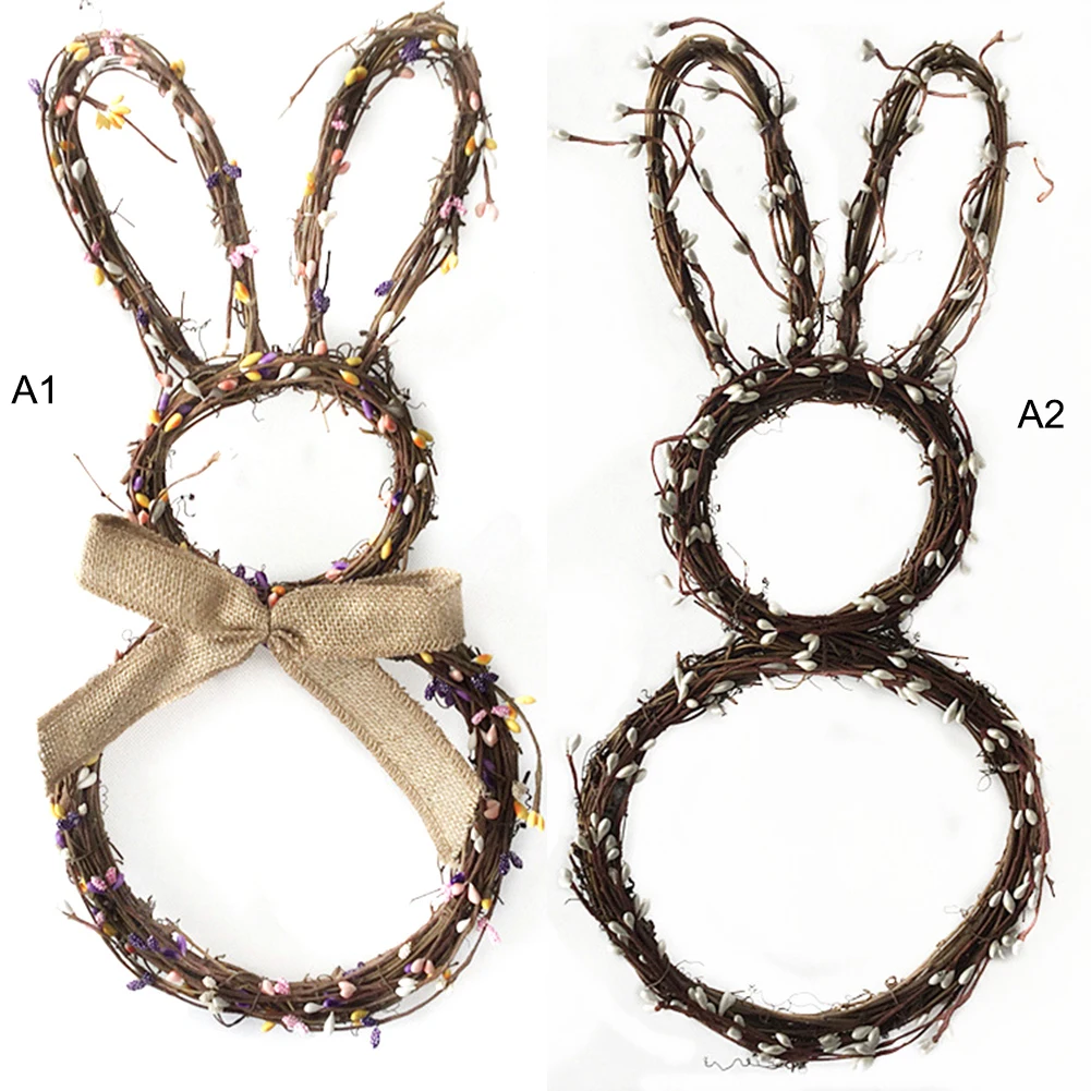 

Creative Handmade Rattan Bunny Rabbit Garland Wreath Pendant Christmas Easter Door Hanging Garland Holiday Home Decorations