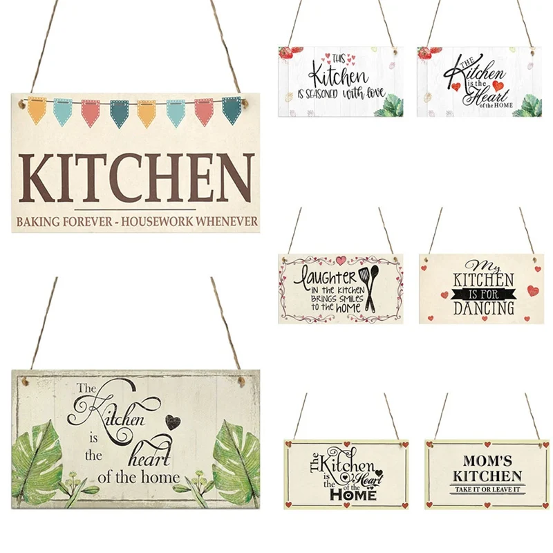 Wood Kitchen Print Signs Wooden Crafts Hanging Ornament Home Door Window Wall Tree Decoration ...