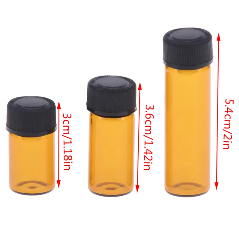 1PCS Empty Mini 2/3/5 Ml Amber Glass Essential Oil Bottle Orifice Reducer Cap Amber Essential Oil Bottle 2 Styles