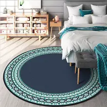 Коврики для детской комнаты, темно-синий круглый ковер с зеленым краем для дома, гостиной, ручная стирка, полиэстер