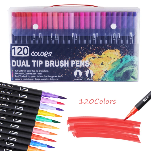 120 Colors Art Markers Dual Tips Coloring Brush Fineliner Color Pens Water  Marker Calligraphy Drawing Sketching Coloring Book