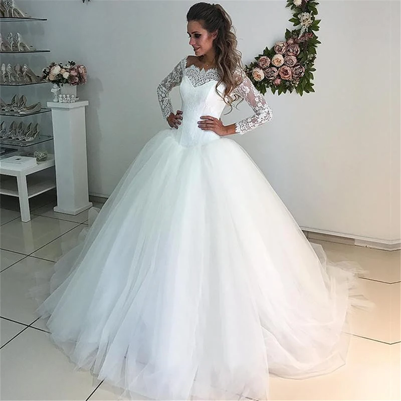 NBW006 robe de mariee кружевное простое бальное свадебное платье с длинными рукавами дешевая цена на платье невесты свадебное платье vestido de noiva