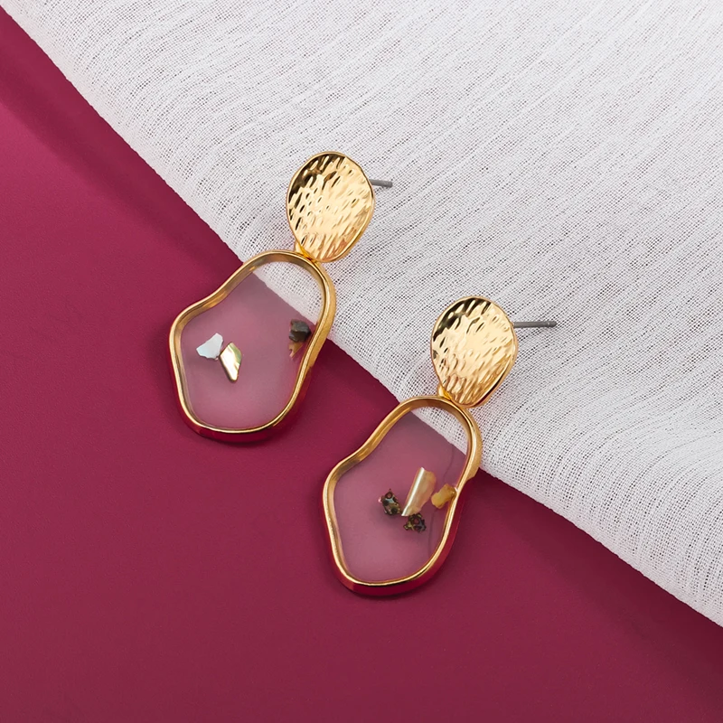 New Korean Round Statement Drop Earrings For Women Fashion Vintage Geometric Acrylic Gold Hanging Dangle Earring Jewelry - Окраска металла: Water droplets 1