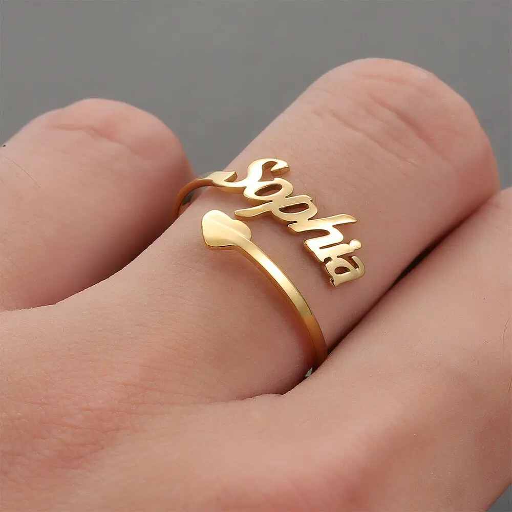 Customized Name Ring With Love Pattern Ring Person Ality Ladies Stainless Steel Adjustable ring Wedding Jewelry