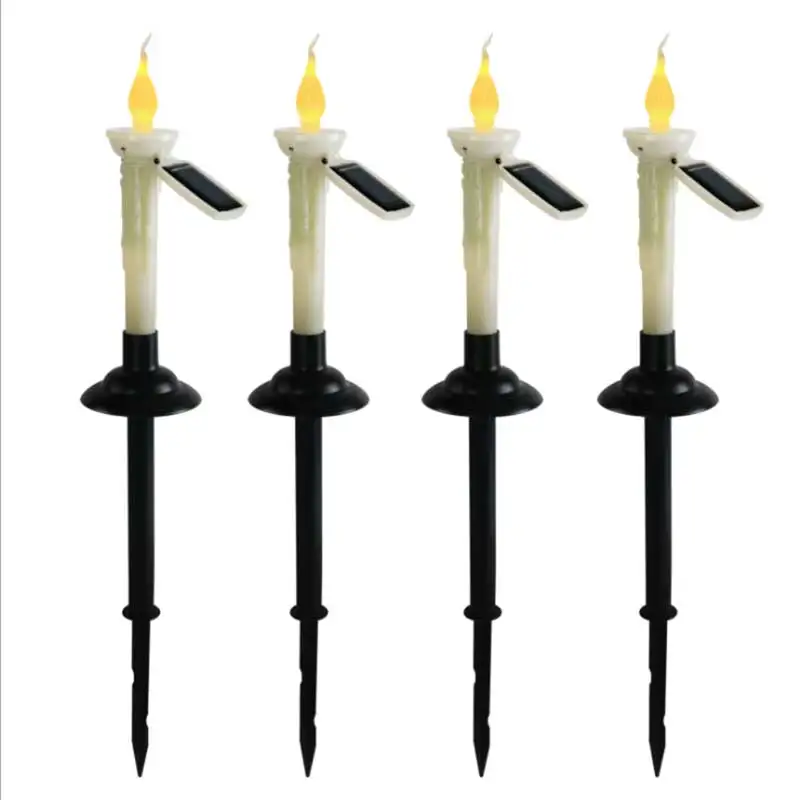 4 Pieces Smokeless Led Solar Pillar Taper Candlesticks,battery Powwered