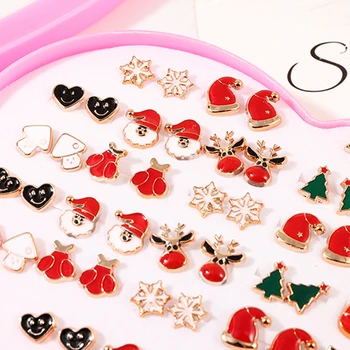 

DoreenBeads Christmas Ear Post Stud Earrings Set For Women Multicolor Santa Claus Tree Enamel 15.5 x 14cm, 1 Set ( 36 Pairs/Set)