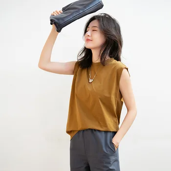 

Sleeveless t-shirt female 2020 new net red ins super fire inside solid color Hong Kong flavor cotton tops basic