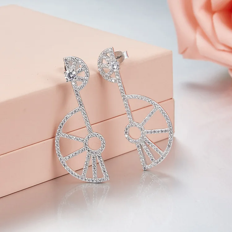 

Brand New Arrvial Turning Windows drop earrings for women White gold color 925 sterling silver France earrings jewelry 2018