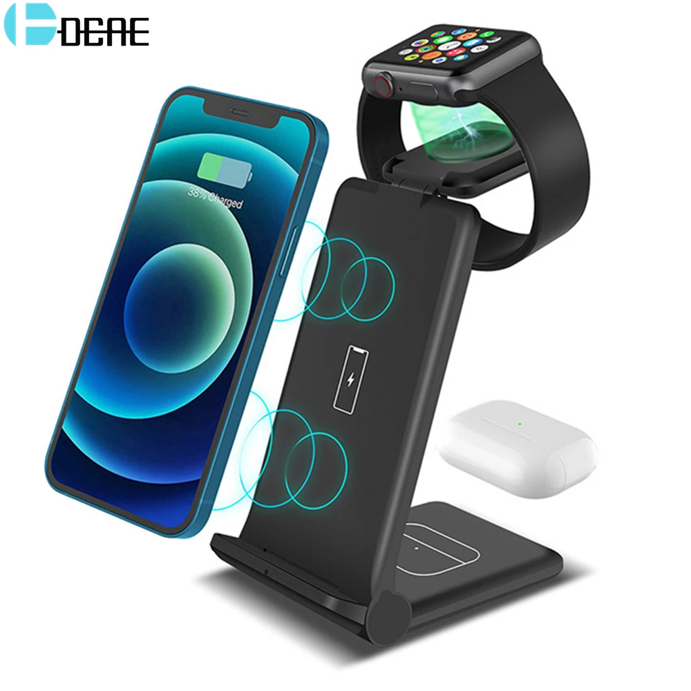 DCAE 15W Qi Wireless Charger 3 in 1 Fast Charging Dock Station for Apple Watch 6 5 4 3 iPhone 12 11 XS XR X 8 Airpods Pro Stand