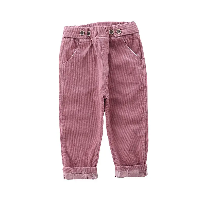 Коллекция года, брюки-шаровары для девочек, весенне-осенняя одежда для детей однотонные детские штаны для маленьких девочек, Брюки вельветовые штаны для малышей, размер 80-130 - Цвет: pink