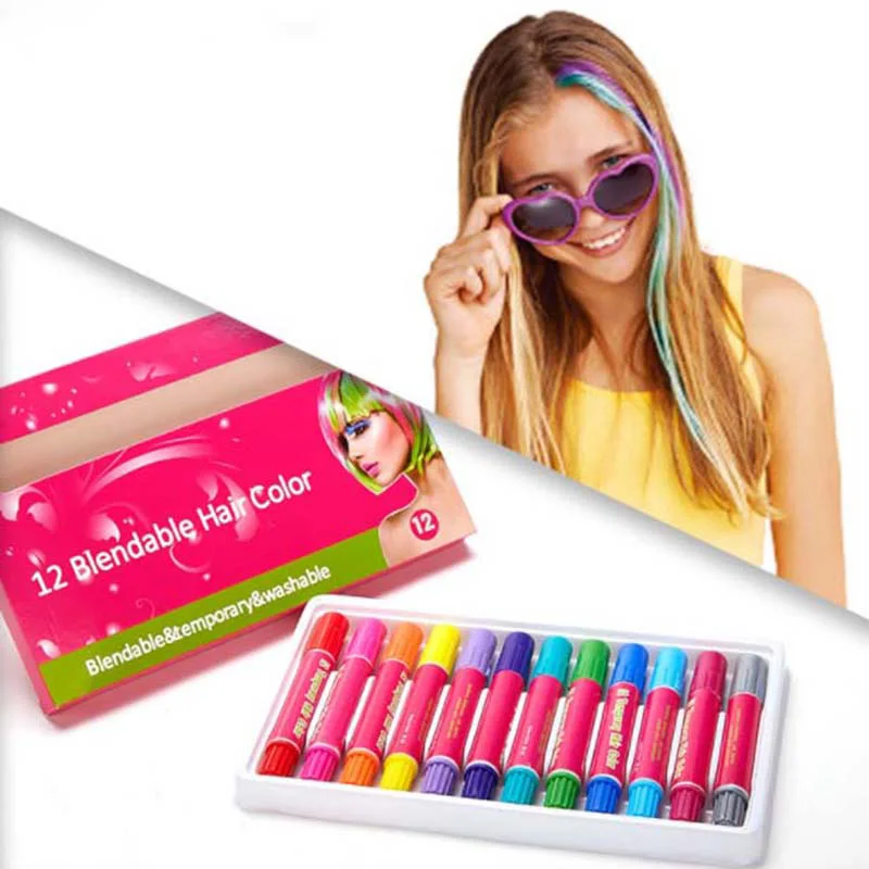 Цветная палка для волос, временная одноразовая красящая ручка для волос, 12 цветов, цветной карандаш для волос