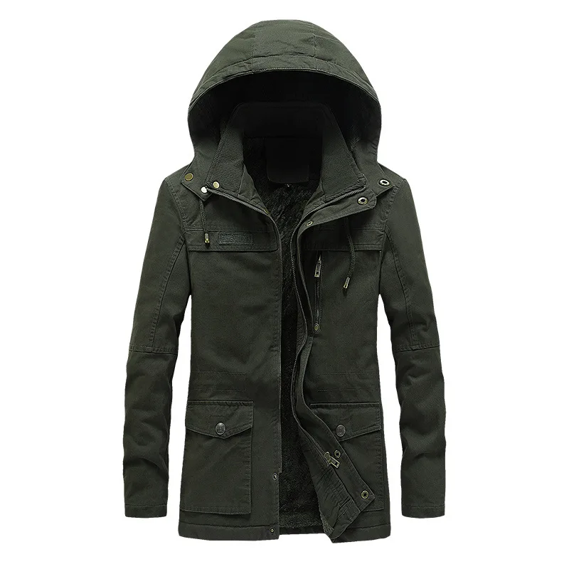 

Men's Tooling Jacket plus Velvet Loose-Fit Spring Clothing Men Thick Coat Cotton Coat Washed Cotton