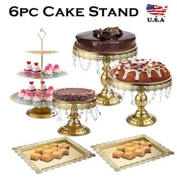 

6pcs Crystal Cake Stand Set Holder Cupcake Dessert Stand Birthday Party Wedding Display Pedestal Decoration