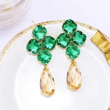 

Large Geometric Glass Beads Drop Earrings Charms Water Drop Zircon Earrings Shinning Women Jewelry XIUMEIYIZU Export New Hot