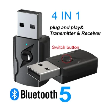 

4 in 1 USB Bluetooth 5.0 Wireless Transmitter Receiver 3.5mm AUx o for Bluetooth Speaker TV PC Car Kit