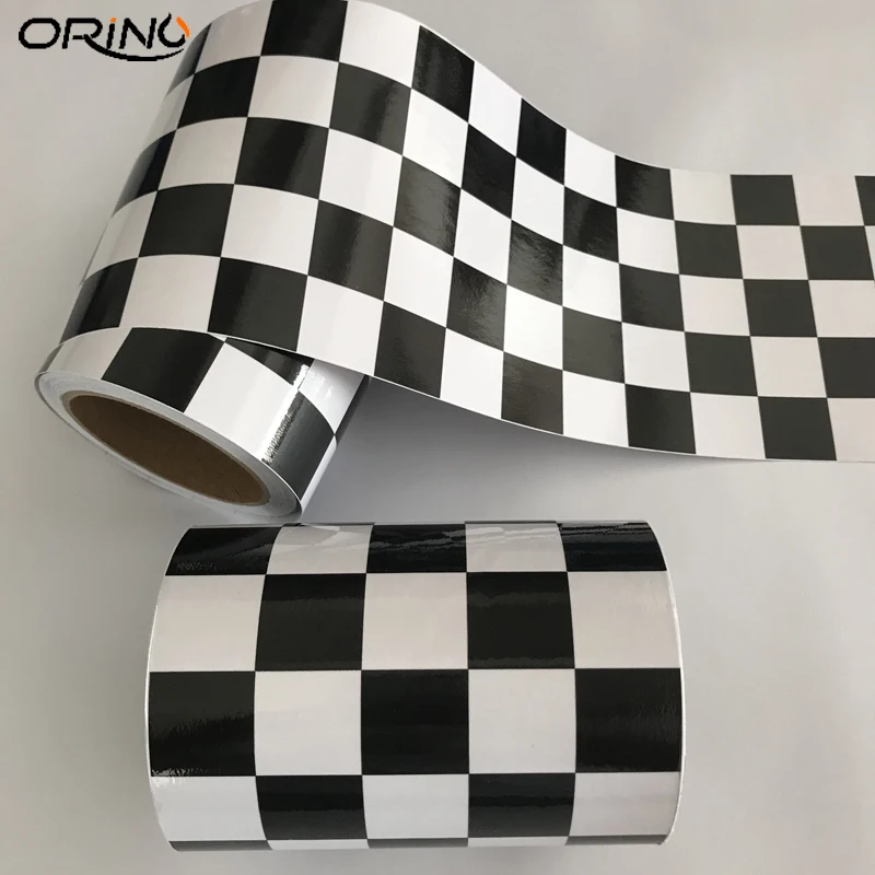 

15cm Width Gloss Black White Checkered Racing Flag Sticker Vinyl Self Adhesive Car Wrap Foil Sheet With Air Bubble Free Release