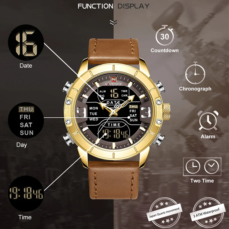 Relogio NAVIFORCE, кварцевые часы для мужчин, люксовый бренд, наручные часы для мужчин, s светодиодный, цифровой, спортивный, водонепроницаемый, бизнес, золотые часы, мужские