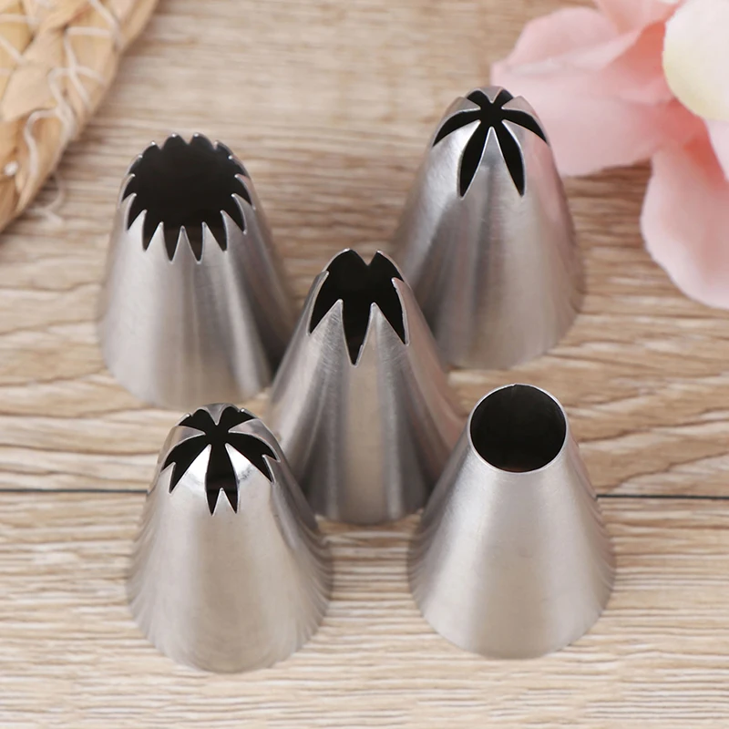 

5pcs Metal Cake Cream Decoration Tips Set Pastry Tools Stainless Steel Piping Icing Nozzle Cupcake Head Dessert Decorators