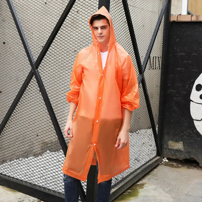 Women Men Waterproof Jacket Clear PVC Raincoat Rain Coat Hooded Poncho Rainwear