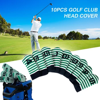 

10pcs/set Putter Elastic Golf Club Head Cover Soft Damage Prevent For Iron Dustproof Stripe Durable Knitted Golf Protective Sock