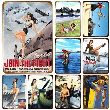 

Plane And Beauty Coats Metal Sign Plaque Metal Vintage Pub Tin Sign Wall Decor for Bar Pub Club Man Retro Garage Wall
