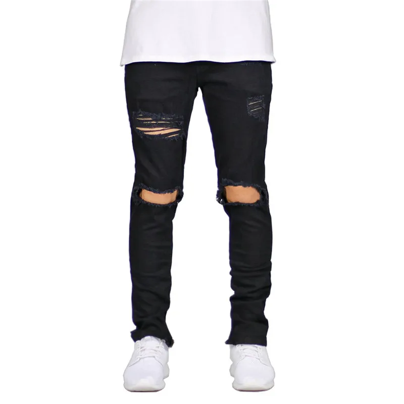 Черный MORUANCLE Для мужчин марка NEW FASHION Hi Street рваные джинсы брюки для девочек уличная одежда в стиле «хип-хоп», рваные джинсовые штаны рваные джинсы джоггеры с большими дырками - Цвет: Черный