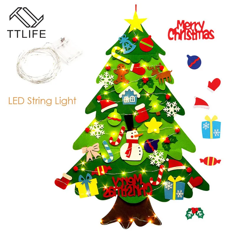 

DIY Felt Christmas Tree LED Light New Year'S Door Wall Hanging Ornaments Artificial Tree Christmas Decorations Home Party Gift